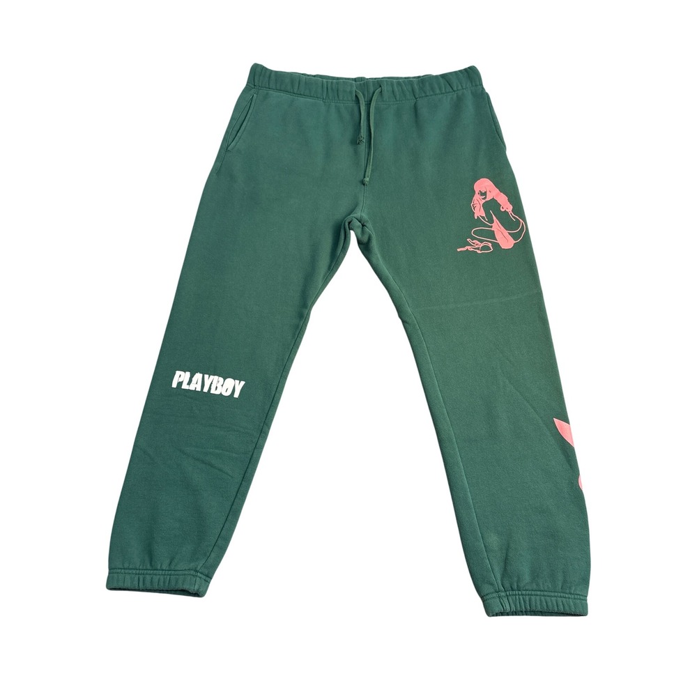 Playboy by PacSun Mens Green Graphic Sweatpants XL Bunny Logo Fleece Joggers
